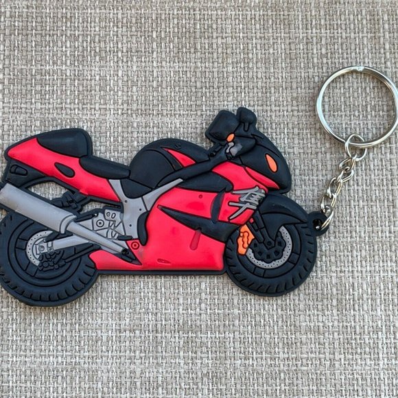 Key Chain Heavy Bike Keys Holder Rubber Bike Red/Black Car Key Holder Keyring - Picture 7 of 9